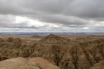 A view of the layers in the sedimentary rocks at Badlands National Park in South Dakota