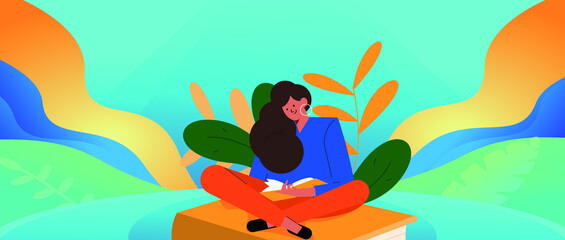 Reading character flat vector concept operation illustration
