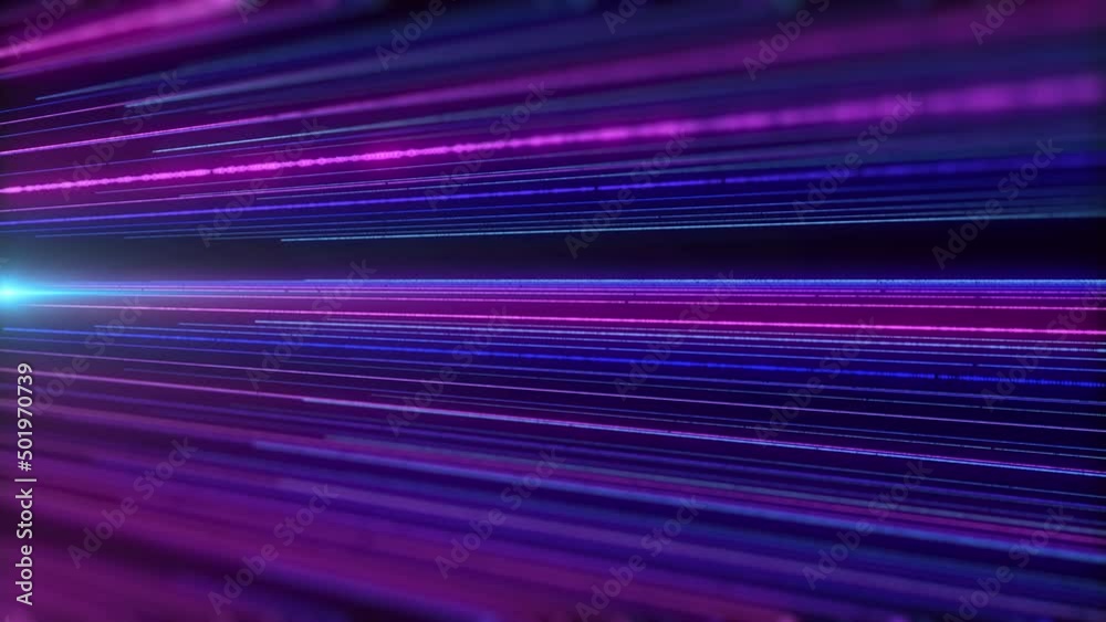 Poster Technology digital glow stream lines data communication. Lines shallow depth of field cyber space 4K motion loop graphic.