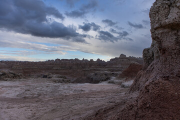 An interesting view of the rock formations at The Door hiking trail at Badlands National Park in South Dakota.