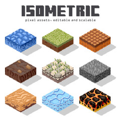 Free Vector, isometric tiles decoration game pixel assets