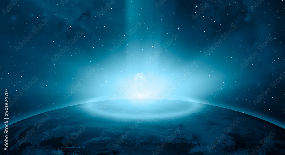 Poster attack of the asteroid (meteor) with shock wave on the earth 