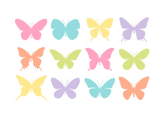 Fototapeta na wymiar Set of butterflies multicolored silhouettes isolated on white background