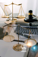 Judge gavel and legal book on wooden table, justice and law concept