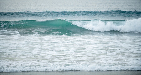 Panorama of tropical ocean water, sea waves. Calm water, ocean background. Panoramic sea landscape.