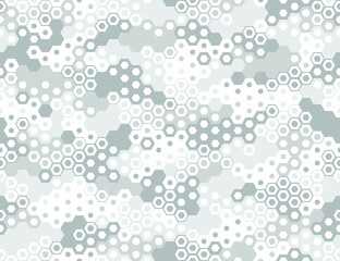 Camouflage seamless pattern with hexagonal geometric dotted texture. Abstract modern endless military ornament for fabric and fashion textile print. Vector background.
