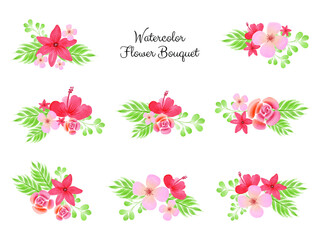 Watercolor flower bouquet collection vector illustration