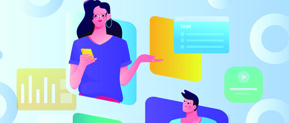 Internet workers collaborating with each other vector concept illustration
