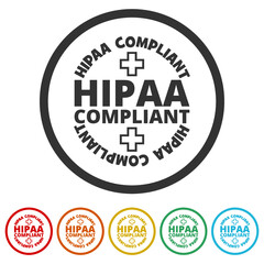 Fototapeta na wymiar Hipaa compliant sign with a white background. Set icons colorful