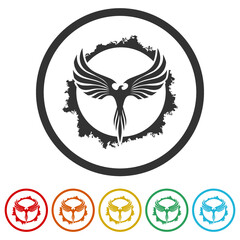 Phoenix animal design logo. Set icons colorful