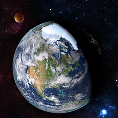 Planet Earth on dramatic background. Red Moon. Elements of this image furnished by NASA 