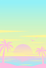Obraz premium vector background with sunset on the beach with palms for banners, cards, flyers, social media wallpapers, etc.
