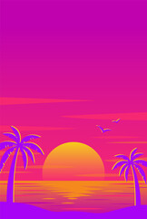 Fototapeta na wymiar vector background with sunset on the beach with palms for banners, cards, flyers, social media wallpapers, etc.