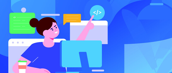 Internet workers collaborating with each other vector concept illustration
