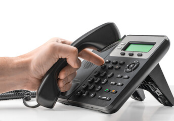 Telephone dialing ,contact and customer service concept. Dialing telephone keypad concept for...