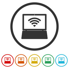 Laptop Screen Icon With WiFi Icon. Set icons colorful