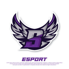 Eagle wing esport logo letter S design template, bird esport logo illustration, initial esport logo. © widoko