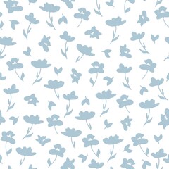 Seamless vintage pattern. Light blue flowers and leaves . White background. vector texture. fashionable print for textiles, wallpaper and packaging.