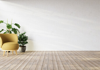 sofa chair and plants with white wall. copy space.