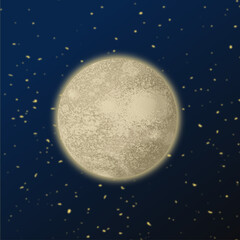 3d realistic illustration of moon or planet in dark blue universe with many stars around, vector.