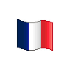 colorful simple vector flat pixel art illustration of flowing flag of France