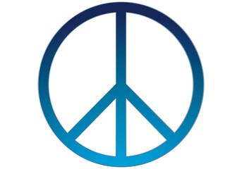 Icono de paz de color azul en fondo blanco. 
