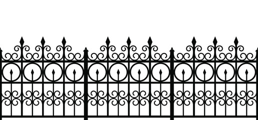 Silhouette of a fence. Seamless horizontal vector pattern on white background.