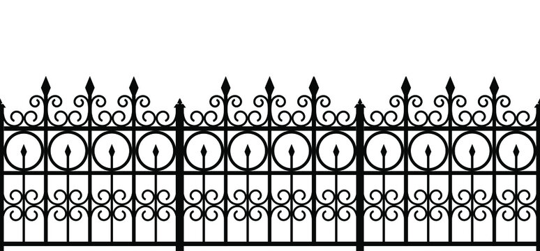 Silhouette of a fence. Seamless horizontal vector pattern on white background.