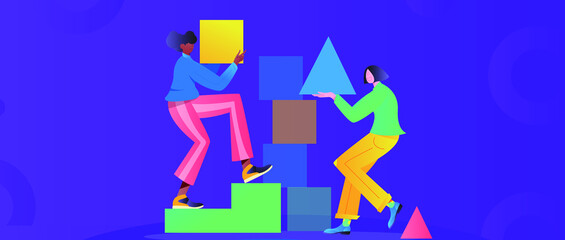 Internet workers collaborating with each other vector concept illustration
