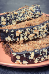 Homemade pastry made of zucchini with nuts and raisin