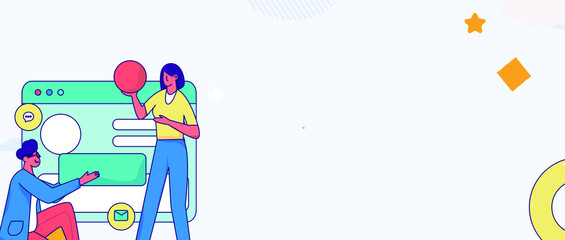 Internet workers collaborating with each other vector concept illustration
