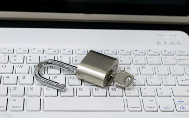 Computer concept Network Security Lock system entry key and chain.