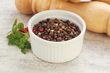 Peppercorn mix heap in the bowl