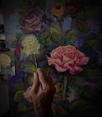 Hand drawn , rose flowers oil painting