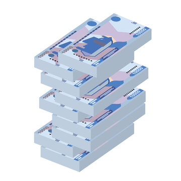 Uzbekistan Sum Vector Illustration. Uzbek money set bundle banknotes. Paper money 10000 UZS. Flat style. Isolated on white background. Simple minimal design.