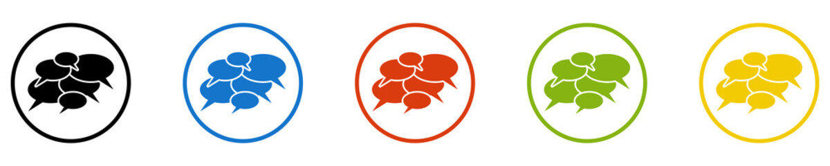 Bunter Banner mit 5 farbigen Icons: Viele Sprechblasen