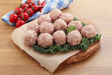 Raw pork meatball for cooking