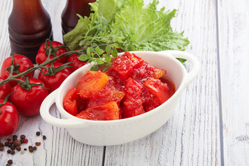 Hungarian lecho with tomato and paprika