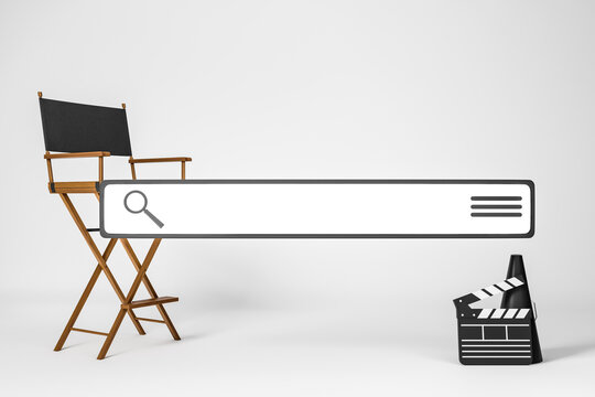 Search Bar And Director's Chair On Light Background. Mockup