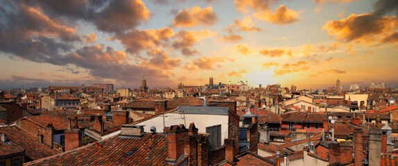 View of Toulouse roofs at sunset - obrazy, fototapety, plakaty