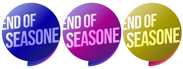 Fotobehang End of season stitch lettering on sale sticker set. Promotion badge for great final discount advertising vector illustration isolated on white background © stickerside