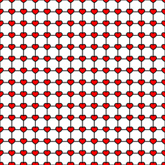 Squares and hearts. Seamless and repeating pattern with crossed thin lines. Editable vector background.