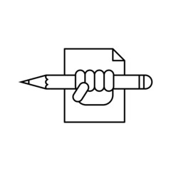 Hand holding a pencil. Logo and icon design. Isolated vector illustration on white background.