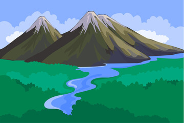 Mountains and River Vector illustration