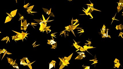 Gold origami crane on black background.
3D illustration for background.
