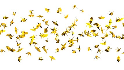 Gold origami crane on white background.
3D illustration for background.
