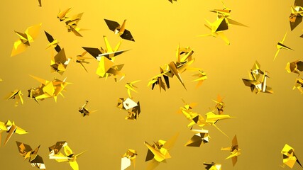Obraz na płótnie Canvas Gold origami crane on yellow background. 3D illustration for background.