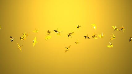 Gold origami crane on yellow background.
3D illustration for background.