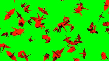 Red origami crane on green chroma key background.
3D illustration for background.
