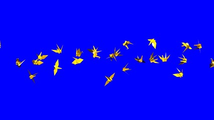 Gold origami crane on blue chroma key background.
3D illustration for background.
